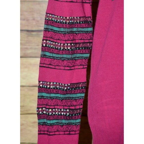 VOCAL Women's M Embellished Cross Waffle Knit Long Sleeve Thermal Biker Top - Picture 6 of 12